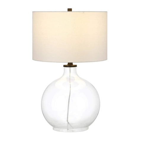 24 Inch Tall Table Lamp With Fabric Shade In Clear Glass Blackened Bronze White Finish For Nightstands And Side Tables Ambient Lighting