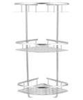 Three Tier Corner Shower Shelf Wall Mount Organizer With Drainage Design Aluminum Rack For Shower Toilet And Kitchen Hollow Carved Base Drains Fast Includes Hardware Kit, silver corner view