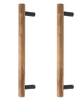 Walnut Solid Wood Pull Handles With Black Aluminum Base For Cabinets And Drawers, front view of 2-pack handles with 160mm hole center.