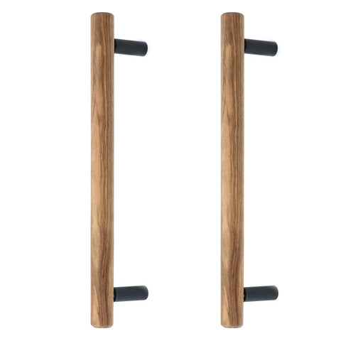 Walnut Solid Wood Pull Handles With Black Aluminum Base For Cabinets And Drawers, front view of 2-pack handles with 160mm hole center.