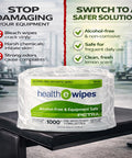 Alcohol Free Bulk Gym Equipment Wipes for Heavy Use 4000 Count 4 Rolls Antiseptic Cleaning Wipes for Fitness Equipment Gyms Studios and Facilities Safe On Skin and Machines package on gym bench with equipment in background.