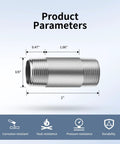 304 Stainless Steel Pipe And Three Eighths Inch NPT Male Threaded Nipples Set, Heavy Duty SCH40 Pre Cut, Two Inch Length
