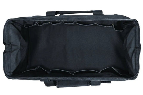 Top view of 24 Inch Megamouth Tote Bag with 32 Pockets Internal Metal Frame Keeps It Open For Easy Tool Access Heavy Duty Tool Organizer
