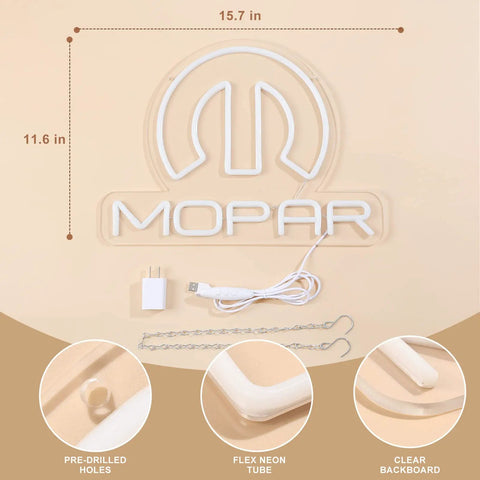 Mopar Emblem Neon Sign Palm Size LED Neon for Garage and Man Cave Decor With USB Power and Dimmer Kit Blue and White Tubes Retro Auto Parts Shop Sign for Cars and Motorcycles Enthusiasts