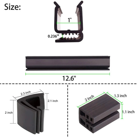 Golf Cart Windshield Mounting Kit For Club Car DS And Precedent Medalist 1994 Up, includes sash and bottom clips, size details.