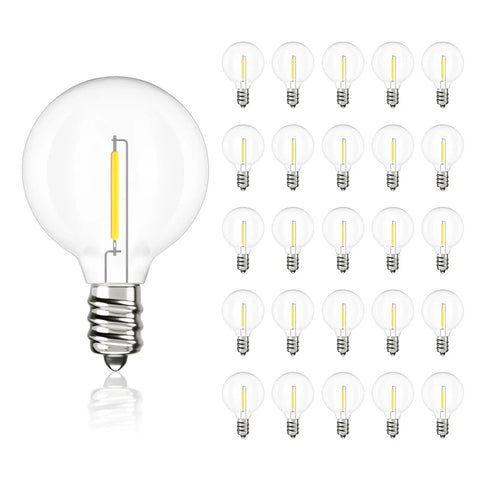 G40 LED Replacement Bulbs For Outdoor String Lights 25 Pack Dimmable Shatterproof Globe Bulbs With E12 C7 Base