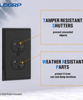 20 Amp 125V Duplex Receptacle with Tamper Resistant and Weather Resistant Design, black finish, without wall plate