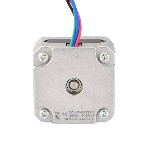 Front view of NEMA 17 short-body bipolar stepper motor with four wires and aluminum housing