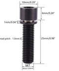 Ultra Lightweight Titanium M7 Bolt 25mm Allen Head With Washers For Bicycle Screws Pack Of 4 Black Corrosion Resistant