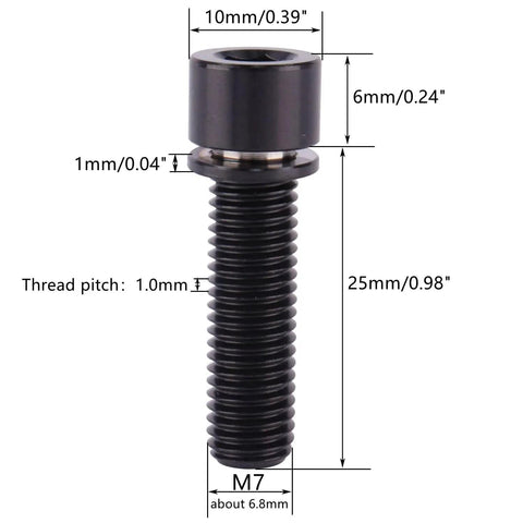 Ultra Lightweight Titanium M7 Bolt 25mm Allen Head With Washers For Bicycle Screws Pack Of 4 Black Corrosion Resistant