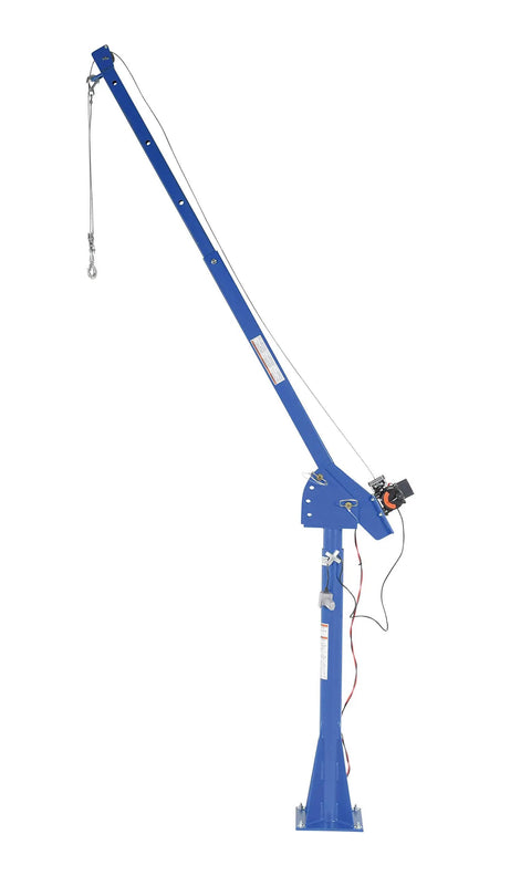 Tough As Nails 12 Volt Dc Power Jib Crane, 2000 Lbs High Strength Steel Capacity, 360 Swivel Adjustable Boom Winch in blue.