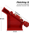 Side view of red Fletching Jig With Straight Helix Clamps Adjustable Fletch Tool Feather Stick Kit For DIY Arrow Repairs And Bolt Tuning In Red That Fits Easy Storage In Your Backpack Or Tool Box showing dimensions.