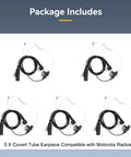 5 pack of Covert Tube Earpiece With Mic For Walkie Talkies M Head 2 Pin Full Size PTT Surveillance Headset compatible with Motorola.