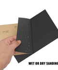 Kick Your DIY Projects Into High Gear With 60 Pcs Assorted Grit Sandpaper Sheets Perfect For Wet And Dry Sanding Polishing Wood Metal And Auto Surfaces To Get That Smooth Finish, hand holding wet and dry sandpaper sheets.