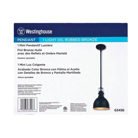 Product packaging for Industrial Hammered Oil Rubbed Bronze One Light Mini Pendant with image of pendant light.