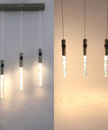 Three Light Crystal Pendant Lamp With Dimmable LED for dining room showcased with warm glow and sleek nickel finish.