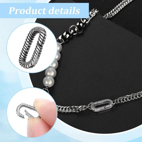 Textured 925 Sterling Silver Oval Spring Gate Rings Carabiner Clips Snap Hooks For Dope Jewelry Making Keychains Bags And Purses Oval Clasp Closures For Necklaces And Bracelets shown installed on chain