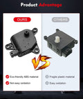 HVAC Blend Door Actuator Set Of Two Straight Up Replacement For 01 To 14 Chrysler Aspen Sebring Dodge Durango Ram 1500 Heater Climate Control A C System showing comparison of ABS and plastic materials.