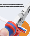 Heavy Duty Stainless Steel Wire Stripping Tool details showcasing unique split-line function with adjustable thickness.