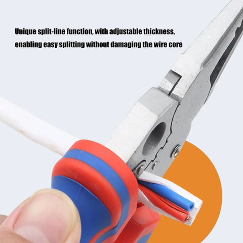 Heavy Duty Stainless Steel Wire Stripping Tool details showcasing unique split-line function with adjustable thickness.