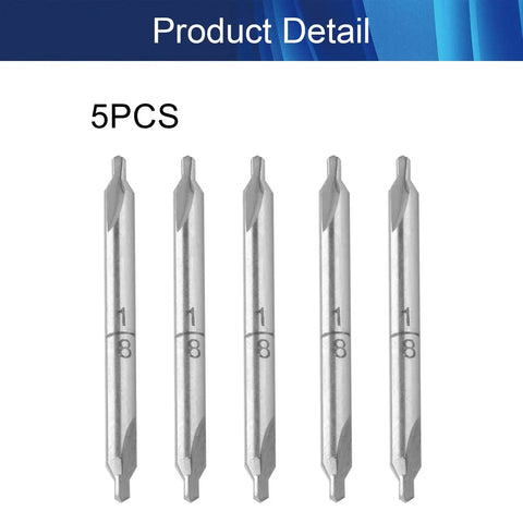 Rock Solid 5 Piece Combined Center Drill Set With Countersink Bits For Lathe, 1/8 inch shank, HSS 6542 steel drill bits.