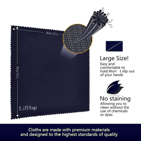 LifHap extra-large microfiber cleaning cloth, navy blue, 12x12 inches, for glasses and screens