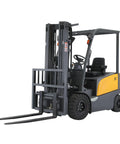 4 Wheel Electric Forklift Truck With 6600 Lb Capacity, Built Tough For The Daily Grind, side view showing forks and cabin.