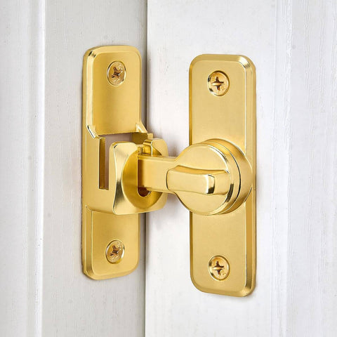 Gold 90 And 180 Degree Flip Barn Door Lock For Privacy And Security No Frills Easy Install Adjustable Right Angle Latch on Door