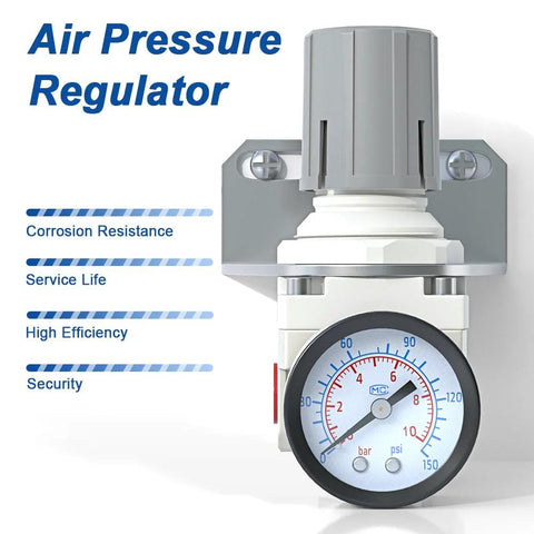 Air pressure regulator with 0–150 psi gauge, 1/4 in NPT, AR2000-02 compact unit