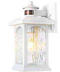 Motion Sensor Outdoor Wall Sconce With Dusk To Dawn Lighting, Waterproof Exterior Light Fixture In White Rippled Glass