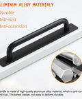 Self Adhesive Cabinet Handles 2 Pack Aluminum Alloy Push Pull Handles For Kitchen Cabinets Drawers Windows Sliding Doors And Closets Easy No Drill Installation Black 5.83 Inch Durable Strong Easy Grip shown on surface with durability features.