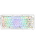Premium 75 Percent Transparent Mechanical Gaming Keyboard With Hot Swappable Gasket Build And Dope Rgb Lighting, top view, clear dual layer keycaps.