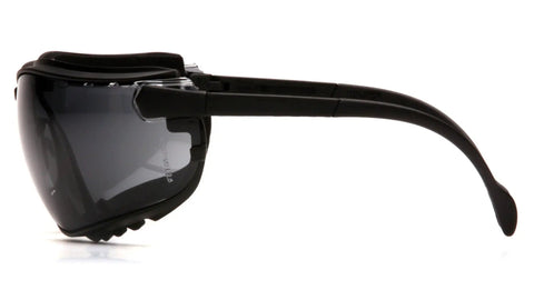All Day Comfort Vented Safety Glasses With Adjustable Ratchet Headband, side view showcasing temples and foam padding.