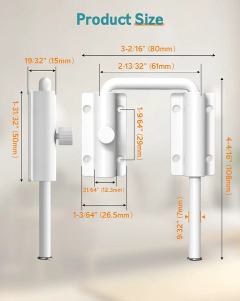 Lock Down Your Doorway With Heavy Duty White U Shaped Sliding Door Lock Featuring Tough Anti Pry Rotating Latch For 90 Or 180 Degree Barn Doors Quick High Mount Setup dimensions and specifications.