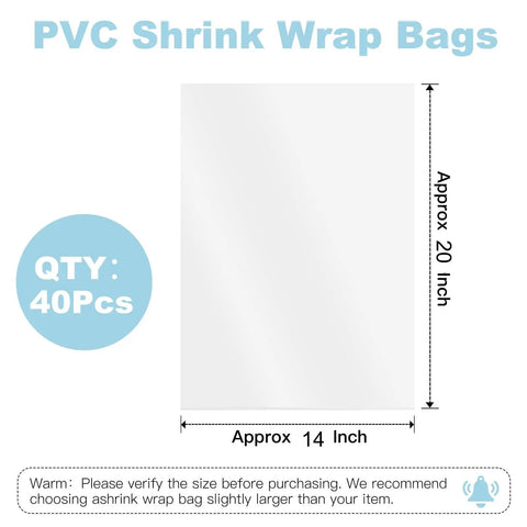 Clear PVC Shrink Wrap Bags 40 Count 14 By 20 Inches Heat Seal Packaging For Gifts Shoes Jars Baskets Soap Sleeves And Tons Of DIY Projects From Homemade Treats To Crafts. 40pcs 14x20 inch clear PVC bag