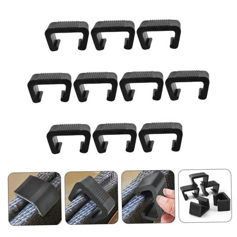 Zerodeko 10Pcs Outdoor Wicker Clips Rattan Sofa Fasteners for Sectional Chairs, black plastic clips shown in detail.