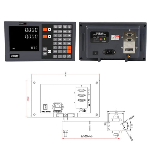 KA300 Digital Readout Kit display and back panel with schematic, ideal for lathe and milling machines, includes linear scale encoder.