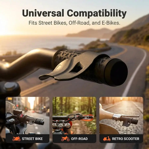 Universal Motorcycle Cruise Control Throttle Assist Grip With Palm Rest Support For Long Rides Anti Slip handlebar on street bike.