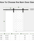 Illustration showing 36 Inch By 84 Inch Sliding Barn Door With Six Point Six Foot Hardware Kit And Handle Included Solid MDF Wood Slab Covered With Water Proof And Scratch Resistant PVC Surface Simple Do It Yourself Assembly Chevron Pattern with size guide.