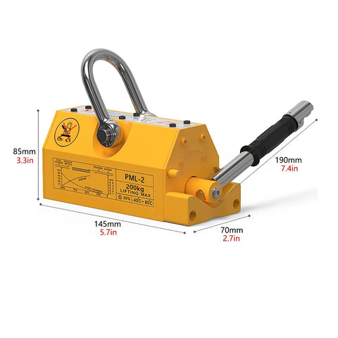 Straight Up 6600lb Magnetic Lifter Featuring Rock Solid Neodymium Core With Smooth Release Handle, compact 200kg hoisting tool.
