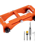 Heavy Duty Door Hinge Jig And Lock Installation Kit With Anodized Aluminum Router Template showing jig and tools