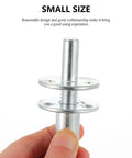 Five Sets Thick Bed Post Connector Screws Kit For Sofa Legs Cabinet Legs And Furniture Feet Heavy Duty Iron Hardware With Smooth Burr Free Finish Easy To Install Silver, shown in hand close-up.