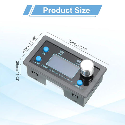 Gray DC Motor Speed Controller 5-30V With Forward Reverse Function, Pro Grade Stepper Motor Control Module, size measurements shown