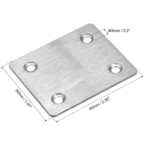 Eight Stainless Steel Repair Plates Set 60mm By 50mm Flat Mending Brackets With Four 5mm Mount Holes For Furniture Wood Metal Repair And DIY Fixes