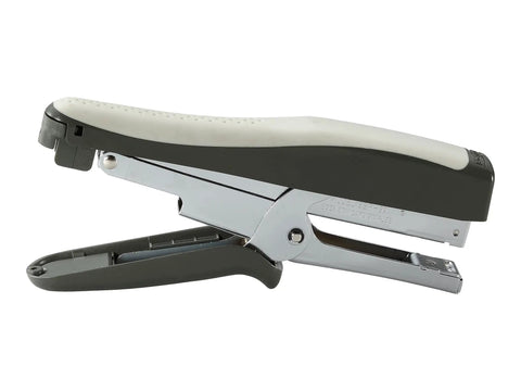 No Jam Plier Stapler With EZ Squeeze Lever And Soft Rubber Handle for easy stapling, shown in side view with closed lever