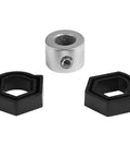 Respicefinem 35mm concealed hinge jig set: metal bore guide sleeve and two black plastic guides.