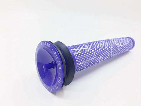 Six Pack Replacement Vacuum Filter For Dyson V6 Cordless Stick Vacuum With Three Post Filters And Three Pre Filters Replaces Part 96566101 And 96674101 Not Compatible With V7 Or V8, showing a purple cylindrical filter with a mesh design.