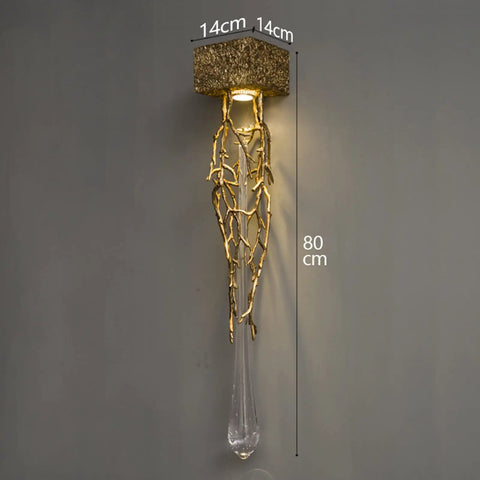 Top Shelf Crystal Wall Sconce Dropping That Killer Vintage Vibe You Want, Crafted To Serve Up A Flawlessly Diffused Glare Free Glow Throughout Bedrooms Hallways And Foyers Every Single Time. 14cm wide, 80cm tall, gold frame with clear glass drops.