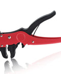 2 In 1 Automatic Wire Stripper And Cutter Self Adjusting Tool For 10 24 AWG Cables Ideal For Electrical Repairs At Home Or In The Shop Great For Speaker Wire And Flat Ribbon Durable Diy Pro Grade, red and black side view