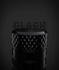 Black Anodized Tire Valve Stem Caps, textured top view, corrosion resistant aluminum, part of 10 pack, universal fit for vehicles